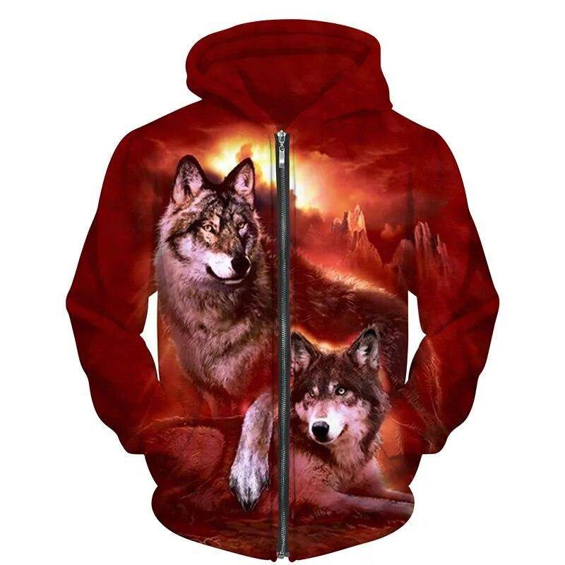 Coole 3D Wolf Gedruckt Zipper Hoodies Mode Männer/Frauen Streetwear Kapuzen Jacke Mantel Unisex Casual Hip Hop Pullover Sweatshirts XL von Joom DACH