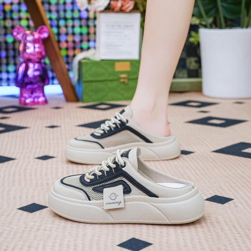 Coole Hausschuhe Damen Sommer Neue atmungsaktive Hausschuhe mit flachem Boden Casual Plateau weiße Schuhe Damen Boardschuhe 40 von Joom DACH