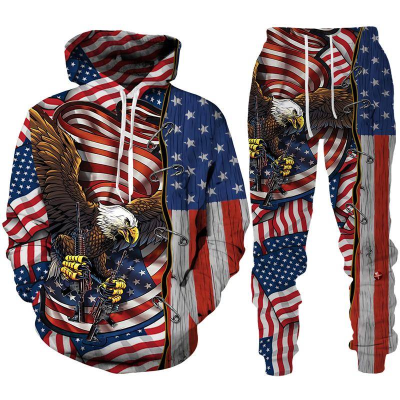 Coole USA-Flagge Eagle 3D gedruckt Hoodie/Anzug Männer Frauen Sweatshirts + Jogginghose Outfit Set Jogger Mode Hip Hop Streetwear Kleidung 3XL von Joom DACH