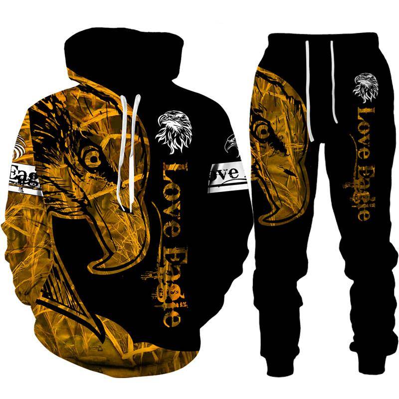 Coole USA-Flagge Eagle 3D gedruckt Hoodie/Anzug Männer Frauen Sweatshirts + Jogginghose Outfit Set Jogger Mode Hip Hop Streetwear Kleidung 3XL von Joom DACH