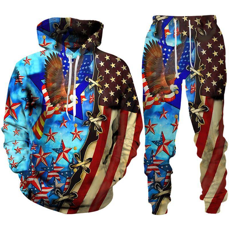 Coole USA-Flagge Eagle 3D gedruckt Hoodie/Anzug Männer Frauen Sweatshirts + Jogginghose Outfit Set Jogger Mode Hip Hop Streetwear Kleidung 3XL von Joom DACH