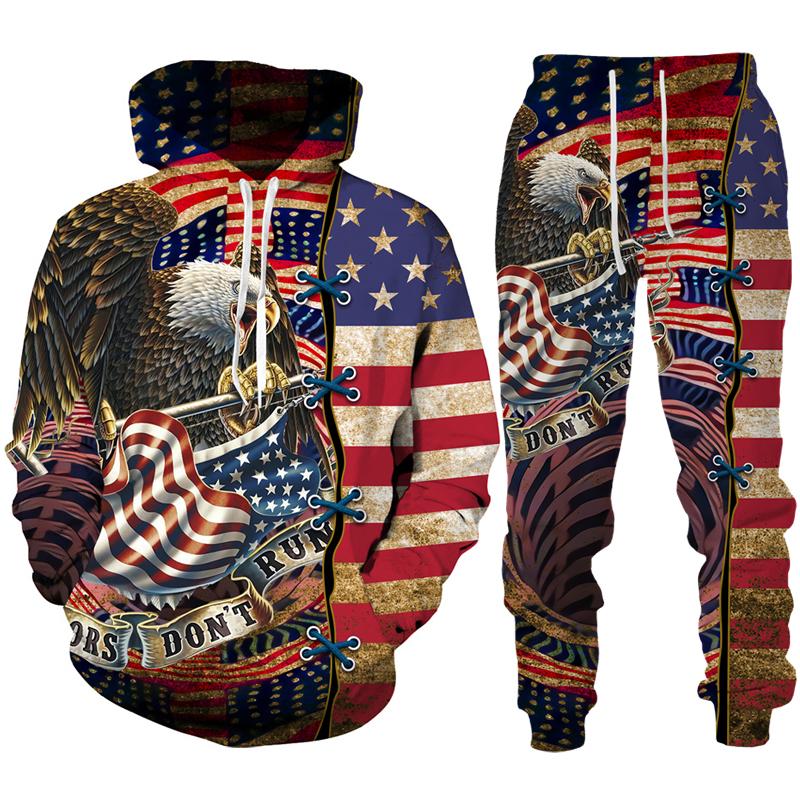 Coole USA-Flagge Eagle 3D gedruckt Hoodie/Anzug Männer Frauen Sweatshirts + Jogginghose Outfit Set Jogger Mode Hip Hop Streetwear Kleidung 4XL von Joom DACH