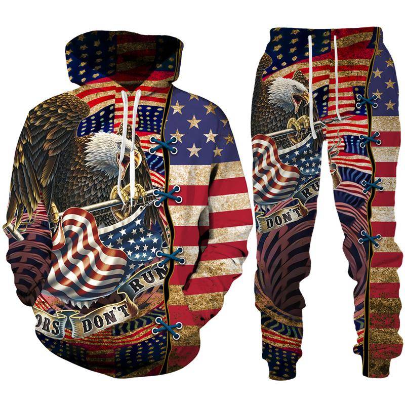Coole USA-Flagge Eagle 3D gedruckt Hoodie/Anzug Männer Frauen Sweatshirts + Jogginghose Outfit Set Jogger Mode Hip Hop Streetwear Kleidung 4XL von Joom DACH