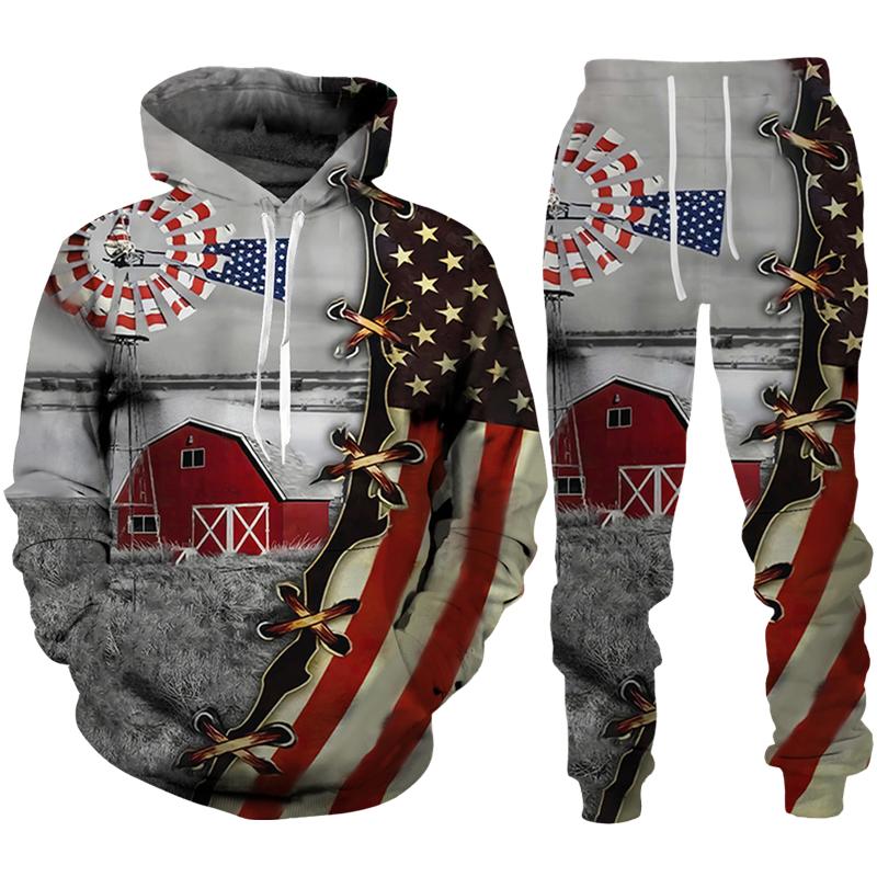 Coole USA-Flagge Eagle 3D gedruckt Hoodie/Anzug Männer Frauen Sweatshirts + Jogginghose Outfit Set Jogger Mode Hip Hop Streetwear Kleidung 4XL von Joom DACH