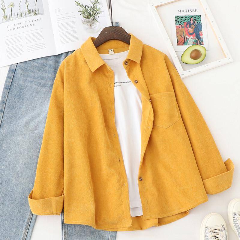 Cord Damen Blusen Shirts Tunika Damen Tops und Blusen Damenbekleidung Langarm Kleidung Button Up Down Loose Weiß S von Joom DACH