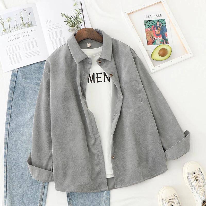 Cord Damen Blusen Shirts Tunika Damen Tops und Blusen Damenbekleidung Langarm Kleidung Button Up Down Loose Weiß XL grau von Joom DACH