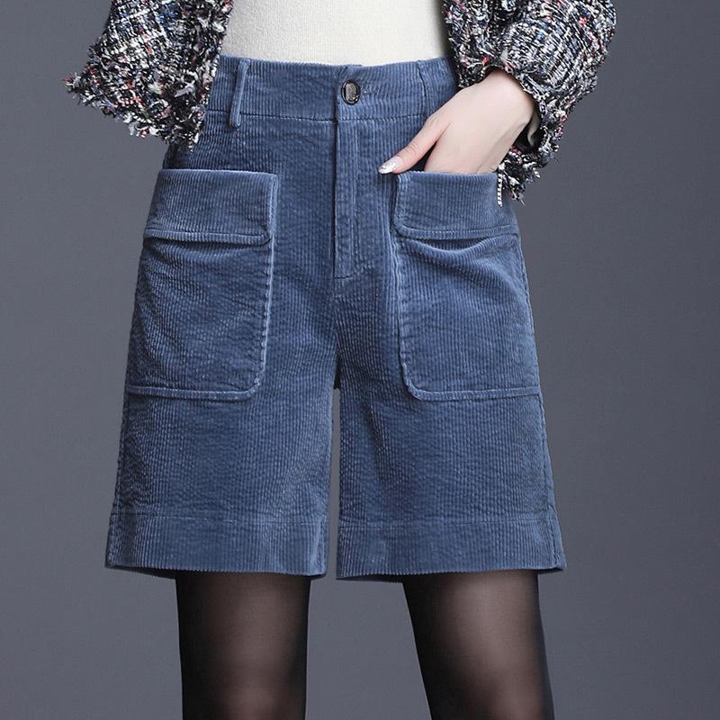 Cord-Overall-Shorts für Damen, lockere Fünf-Punkt-Hose, hohe Taille, Frühlings- und Herbst-Oberbekleidungshose XL blau von Joom DACH
