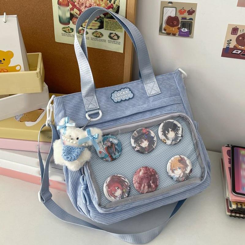 Corduroy College Style Vielseitige, einfache Messenger Bag mit großem Fassungsvermögen 2D Anime Style Süße transparente Umhängetasche Umhängetasche für Schüler im Unterricht no pendant blau von Joom DACH