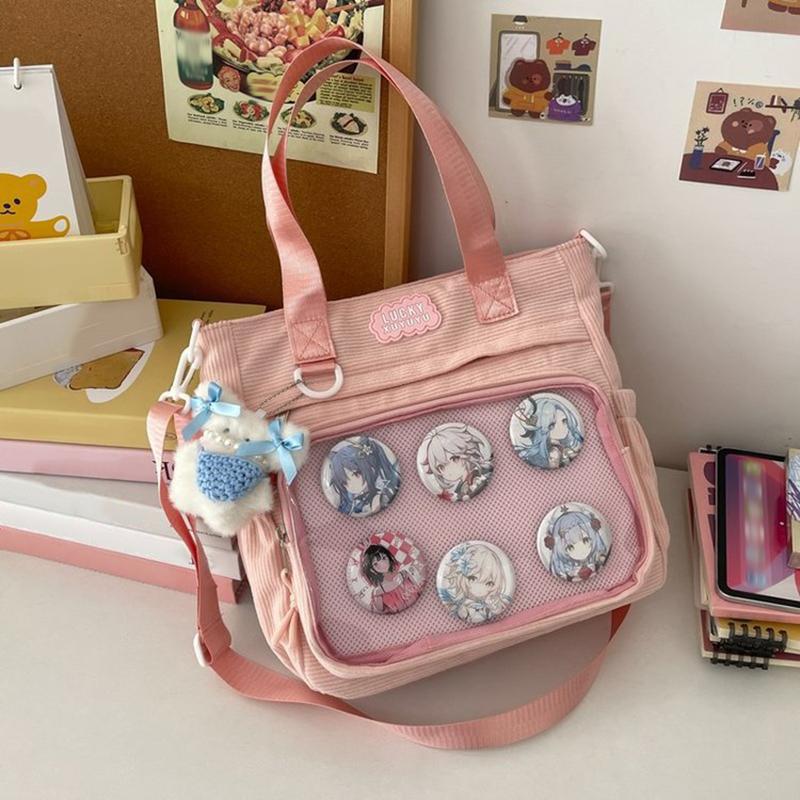 Corduroy College Style Vielseitige, einfache Messenger Bag mit großem Fassungsvermögen 2D Anime Style Süße transparente Umhängetasche Umhängetasche für Schüler im Unterricht pendant rosa von Joom DACH