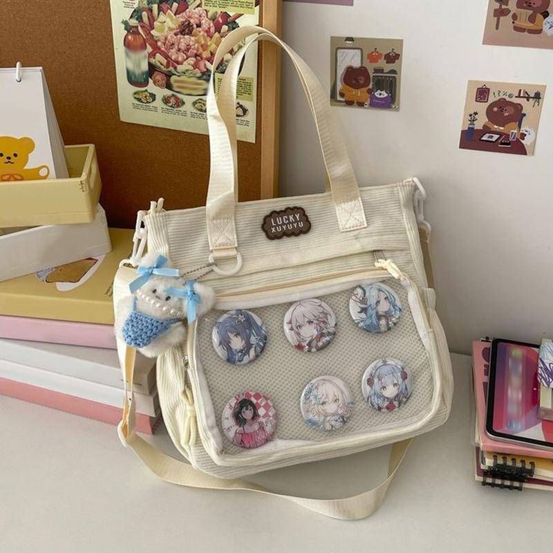 Corduroy College Style Vielseitige, einfache Messenger Bag mit großem Fassungsvermögen 2D Anime Style Süße transparente Umhängetasche Umhängetasche für Schüler im Unterricht pendant weiß von Joom DACH