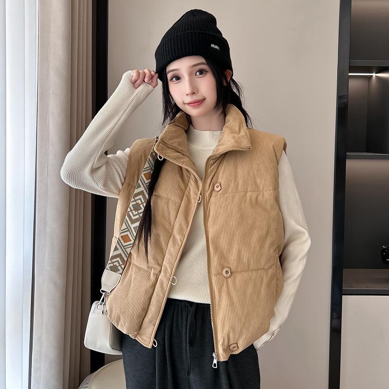 Cordweste Damen Herbst und Winter neu kurz locker vielseitig Weste Mode Weste Jacke Tide M khaki von Joom DACH