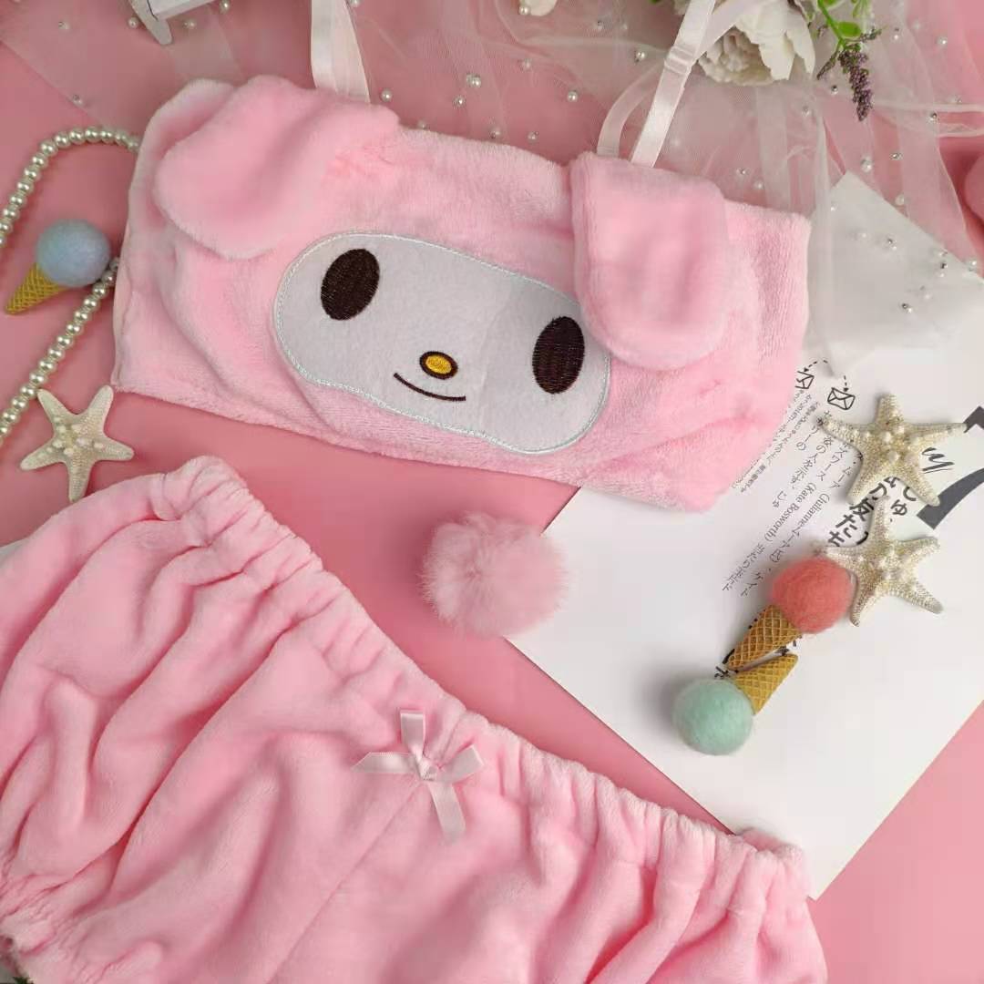 Cosplay Dessous Winter Samt Tube Top und Höschen Kawaii Bunny Mädchen Pyjamas für Frauen Nachtwäsche Loungewear Sets L rosa von Joom DACH