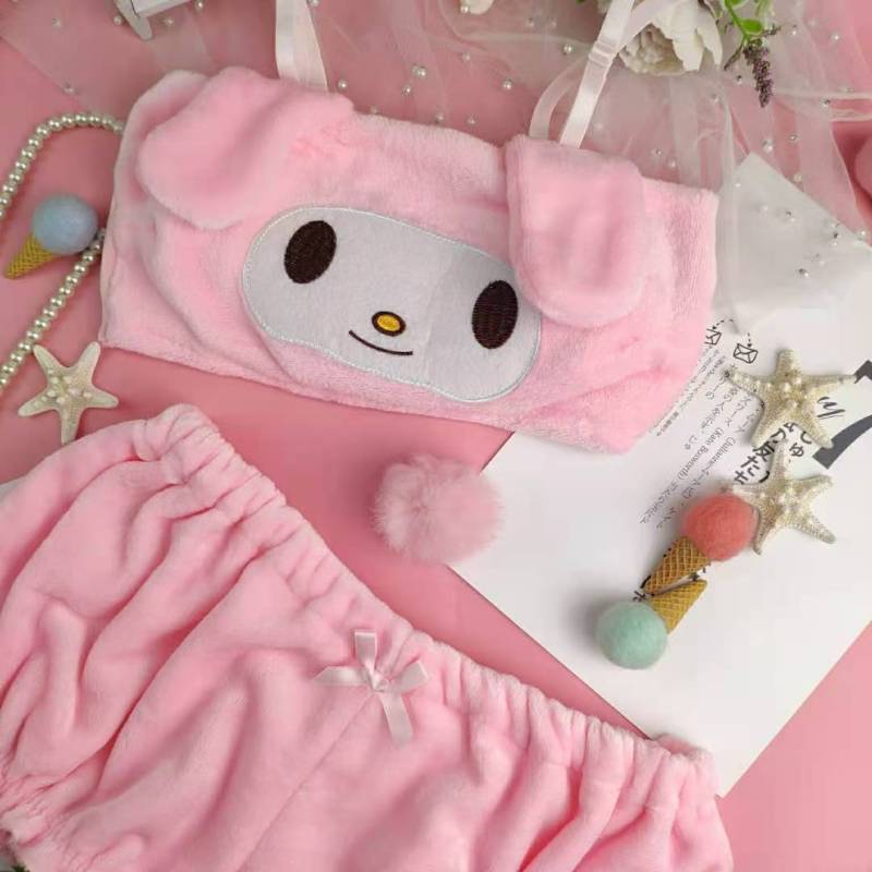 Cosplay Dessous Winter Samt Tube Top und Höschen Kawaii Bunny Mädchen Pyjamas für Frauen Nachtwäsche Loungewear Sets M rosa von Joom DACH