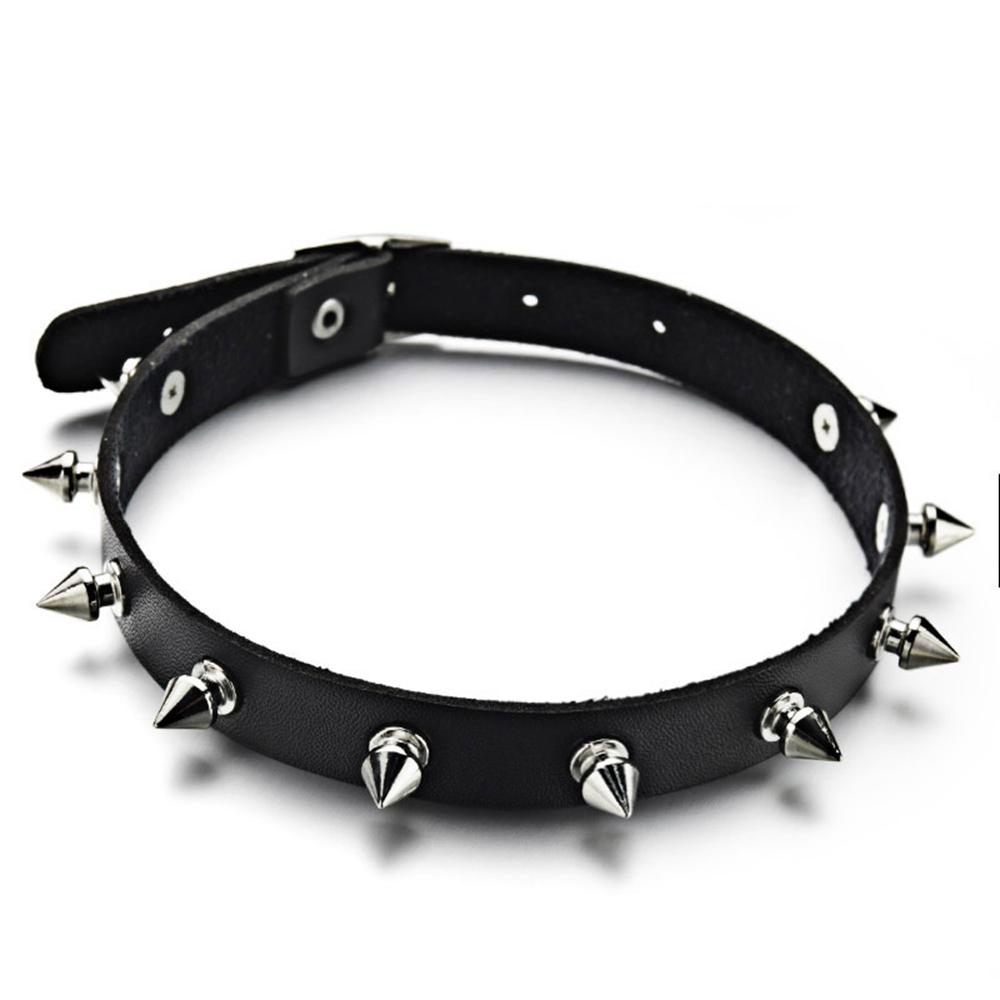 Cosplay Niet Schwarz Damen Zink Zinklegierung Metall Spike Halskette Schlüsselbeinkette PU Leder Halskette Schmuck schwarz von Joom DACH