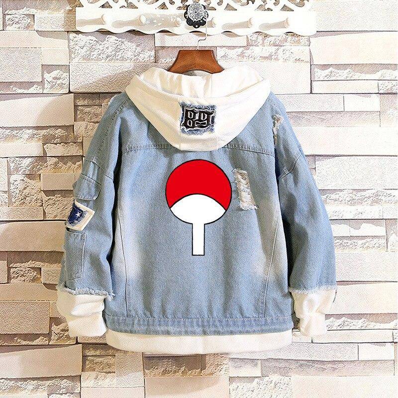 Cosroad Naruto Jeansjacke Uchiha Sasuke Cosplay Frühling Herbst Jeans Kapuzenpullover Herren Damen Kostüme Outwear Mäntel L von Joom DACH