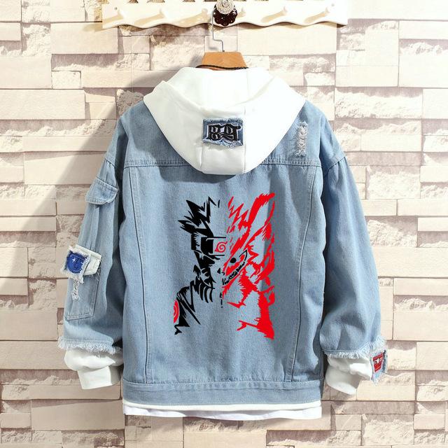 Cosroad Naruto Jeansjacke Uchiha Sasuke Cosplay Frühling Herbst Jeans Kapuzenpullover Herren Damen Kostüme Outwear Mäntel L von Joom DACH