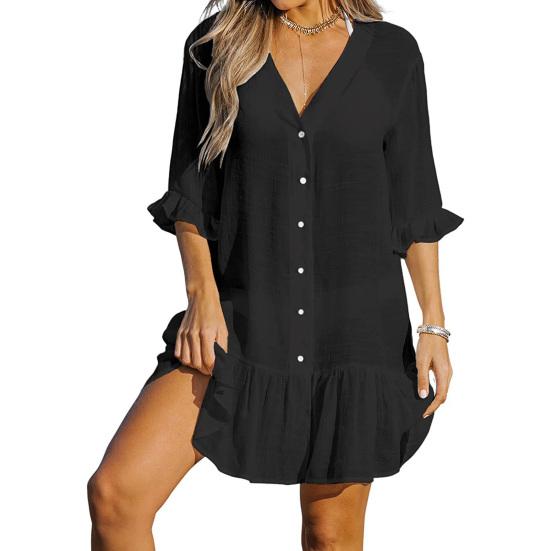 Cover-Up-Kleid, einreihig, Sonnenschutz, atmungsaktiv, Damen-Strand-Cover-Up-Hemdkleid, Strandmode 2XL schwarz Cover-Up-Kleid, einreihig, Sonnenschutz, atmungsaktiv, Damen-Strand-Cover-Up-Hemdkleid, Strandmode 2XL schwarz von Joom DACH