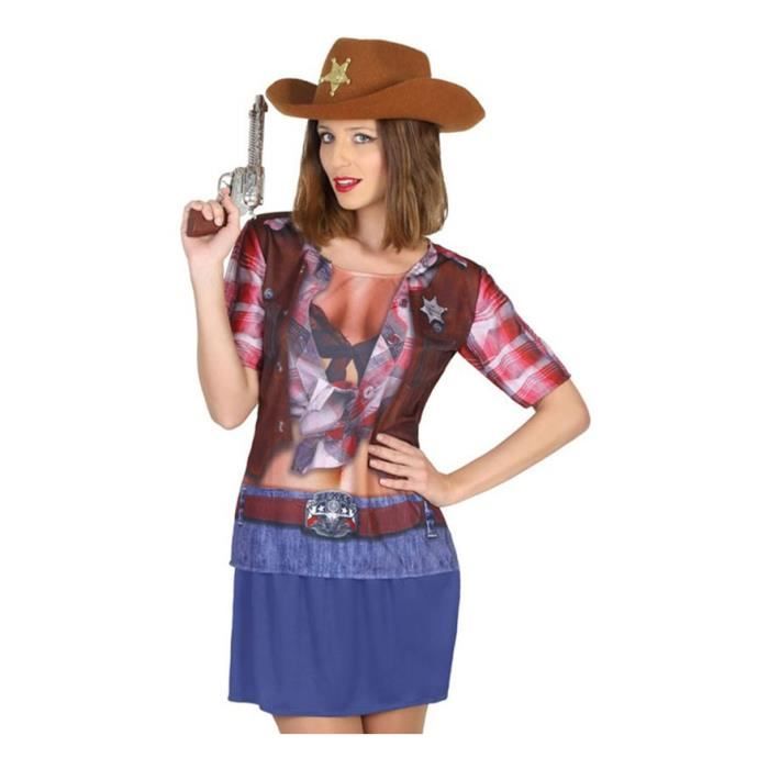 Cowboy-Kostüm-T-Shirt für Damen - ATOSA - Cowboy - Mehrfarbig - Indoor - Erwachsener von Joom DACH