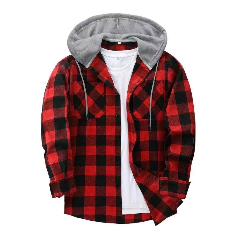 Cozy Up Herren Flanell Hoodie Hemden Lässig Button-Down Kariertes Hemd für Männer Langarm Stilvoll mit Kapuze mit Tasche 2XL bordeaux von Joom DACH