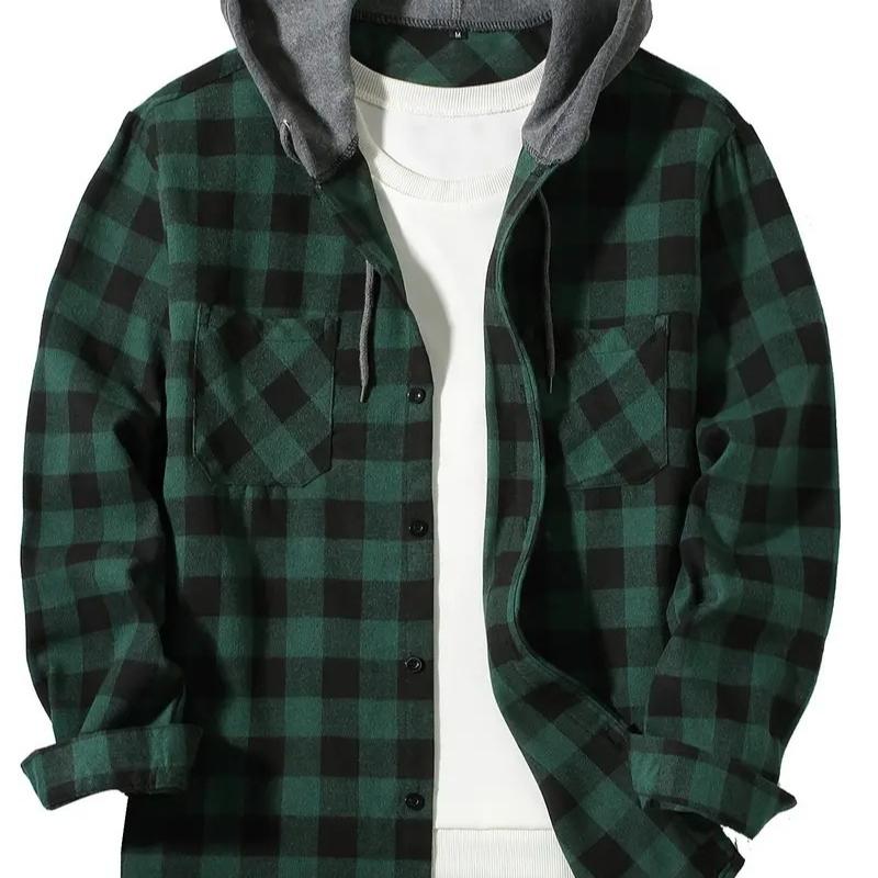 Cozy Up Herren Flanell Hoodie Hemden Lässig Button-Down Kariertes Hemd für Männer Langarm Stilvoll mit Kapuze mit Tasche 2XL dunkelgrüne von Joom DACH