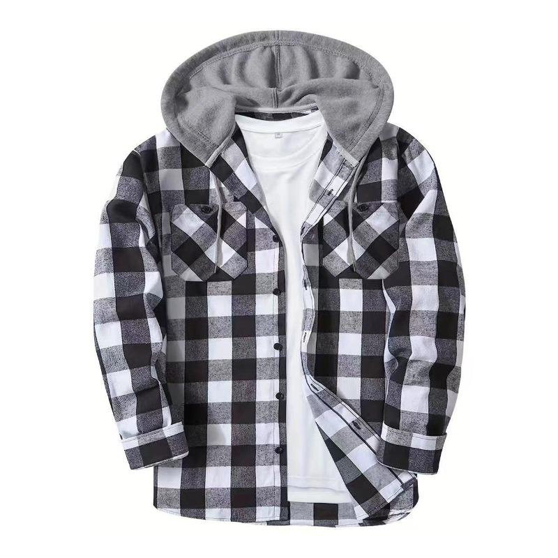 Cozy Up Herren Flanell Hoodie Hemden Lässig Button-Down Kariertes Hemd für Männer Langarm Stilvoll mit Kapuze mit Tasche XL weiß von Joom DACH