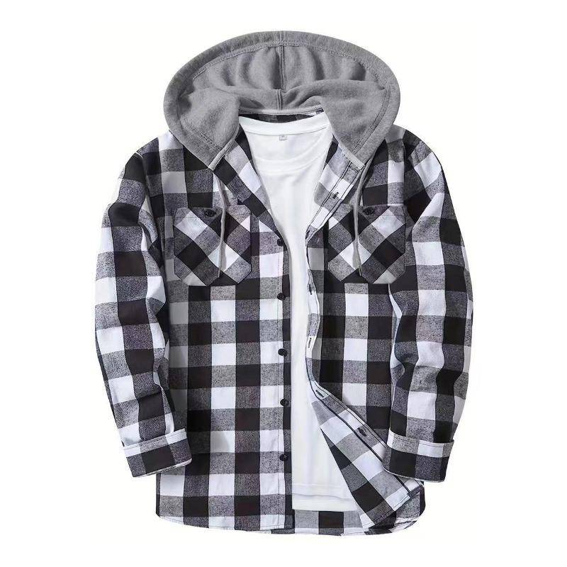 Cozy Up Herren Flanell Hoodie Hemden Lässig Button-Down Kariertes Hemd für Männer Langarm Stilvoll mit Kapuze mit Tasche XL weiß von Joom DACH