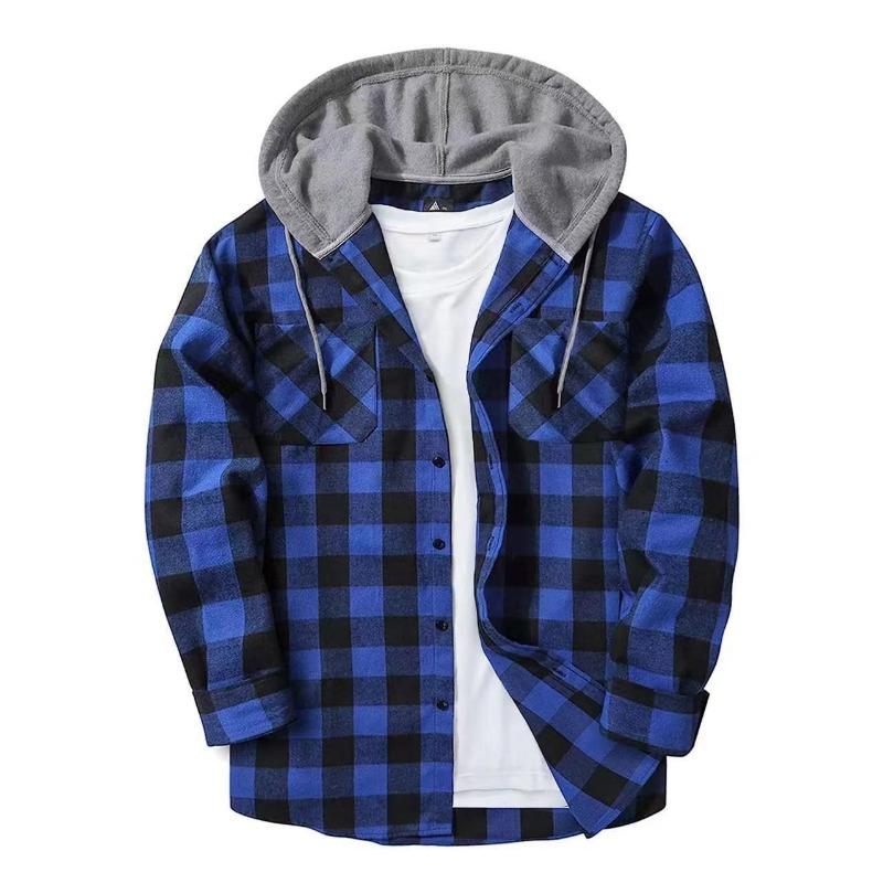 Cozy Up Herren Flanell Hoodie Hemden Lässig Button-Down Kariertes Hemd für Männer Langarm Stilvoll mit Kapuze mit Tasche XL blau von Joom DACH