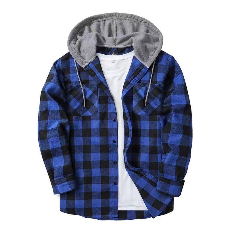 Cozy Up Herren Flanell Hoodie Hemden Lässig Button-Down Kariertes Hemd für Männer Langarm Stilvoll mit Kapuze mit Tasche XL blau von Joom DACH