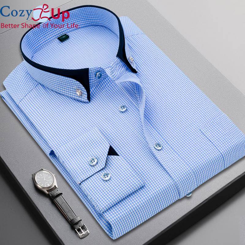 Cozy Up Herren-Langarmhemd, Frühlingsstreifen-Freizeithemd für Herren 41/2XL blau von Joom DACH