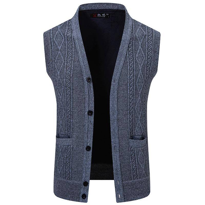 Cozy Up Herren-Pulloverweste mit V-Ausschnitt, lässig, ärmellos, Strickweste mit Knöpfen, klassische Strickweste mit Knöpfen 2XL hellgrau von Joom DACH
