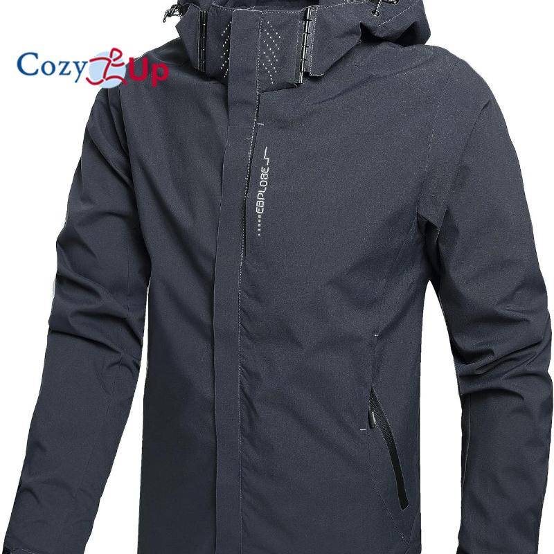Cozy Up Herren-Regenjacke, leicht, wasserdicht, Shell-Regenmantel mit Kapuze, Wander-Windschutzjacke 5XL grau von Joom DACH
