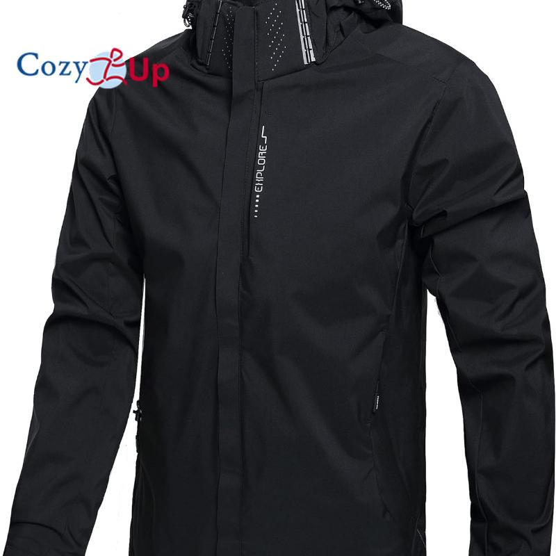 Cozy Up Herren-Regenjacke, leicht, wasserdicht, Shell-Regenmantel mit Kapuze, Wander-Windschutzjacke L schwarz von Joom DACH