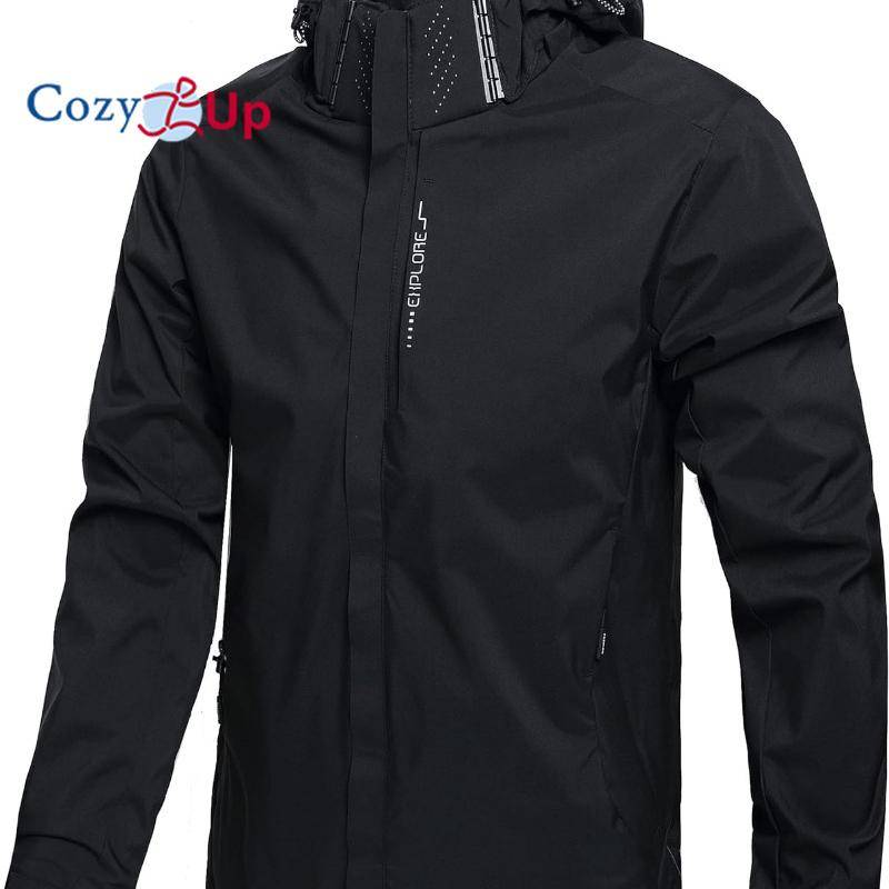 Cozy Up Herren-Regenjacke, leicht, wasserdicht, Shell-Regenmantel mit Kapuze, Wander-Windschutzjacke XXL schwarz von Joom DACH