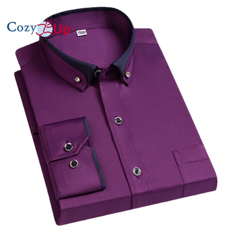 Cozy Up Herrenhemd mit Umschlagmanschette, normale Passform, lange Ärmel, Speerkragen, Manschettenknöpfe aus Metall XL violett von Joom DACH