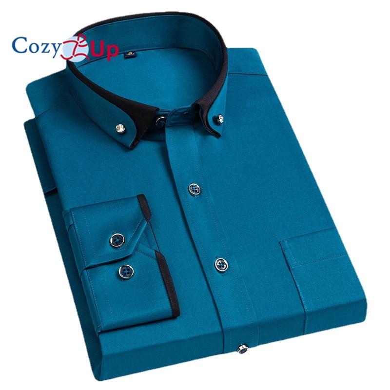 Cozy Up Herrenhemd mit Umschlagmanschette, normale Passform, lange Ärmel, Speerkragen, Manschettenknöpfe aus Metall XXL hellbraun von Joom DACH