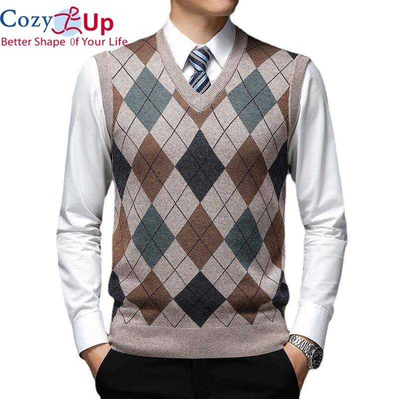Cozy Up Pullover Diamond Sweater V-Ausschnitt Strickweste Herren Wolle Ärmellos Casual Herren Strickweste große Größen M braun von Joom DACH