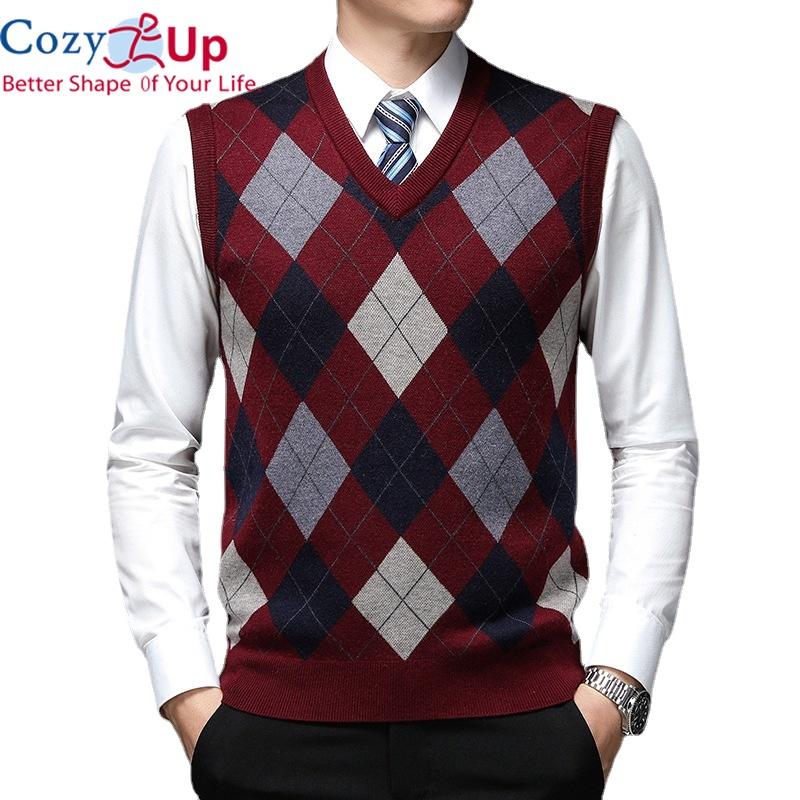 Cozy Up Pullover Diamond Sweater V-Ausschnitt Strickweste Herren Wolle Ärmellos Casual Herren Strickweste große Größen XL bordeaux von Joom DACH