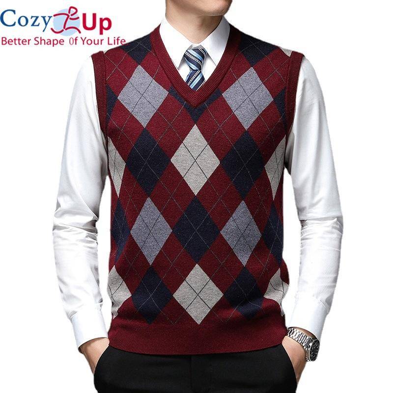 Cozy Up Pullover Diamond Sweater V-Ausschnitt Strickweste Herren Wolle Ärmellos Casual Herren Strickweste große Größen XL bordeaux von Joom DACH