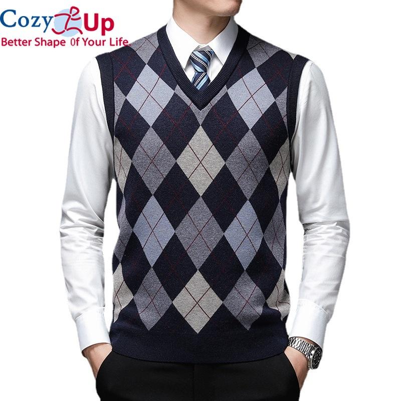 Cozy Up Pullover Diamond Sweater V-Ausschnitt Strickweste Herren Wolle Ärmellos Casual Herren Strickweste große Größen XXL dunkelblau von Joom DACH