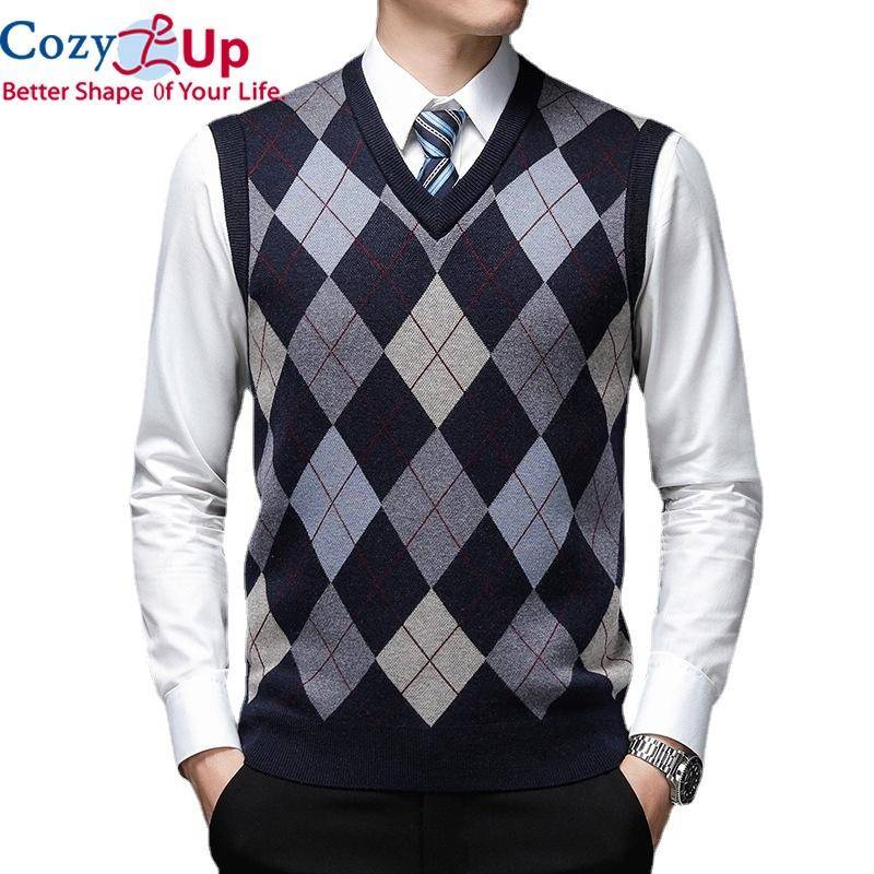 Cozy Up Pullover Diamond Sweater V-Ausschnitt Strickweste Herren Wolle Ärmellos Casual Herren Strickweste große Größen XXL dunkelblau von Joom DACH