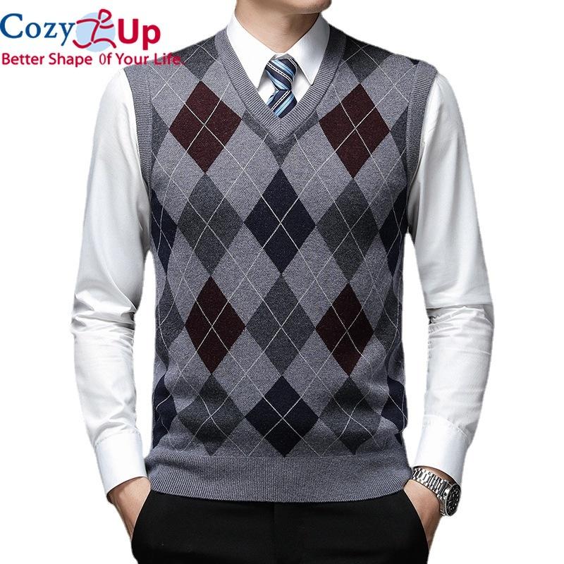 Cozy Up Pullover Diamond Sweater V-Ausschnitt Strickweste Herren Wolle Ärmellos Casual Herren Strickweste große Größen XXL graue von Joom DACH