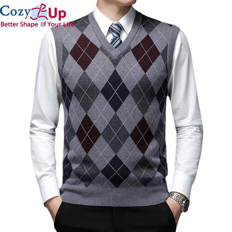 Cozy Up Pullover Diamond Sweater V-Ausschnitt Strickweste Herren Wolle Ärmellos Casual Herren Strickweste große Größen XXL graue von Joom DACH