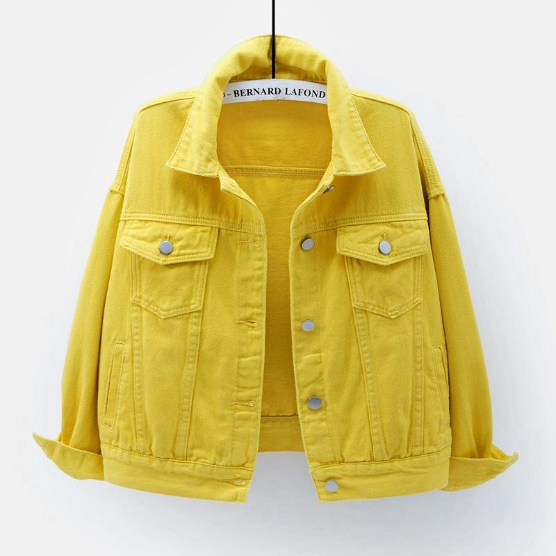 Cozyoutfit Frühling Neue Farbe Denim Jacke frauen Kurze Koreanische Lose Langarm Jacke Student Top XXL gelb von Joom DACH