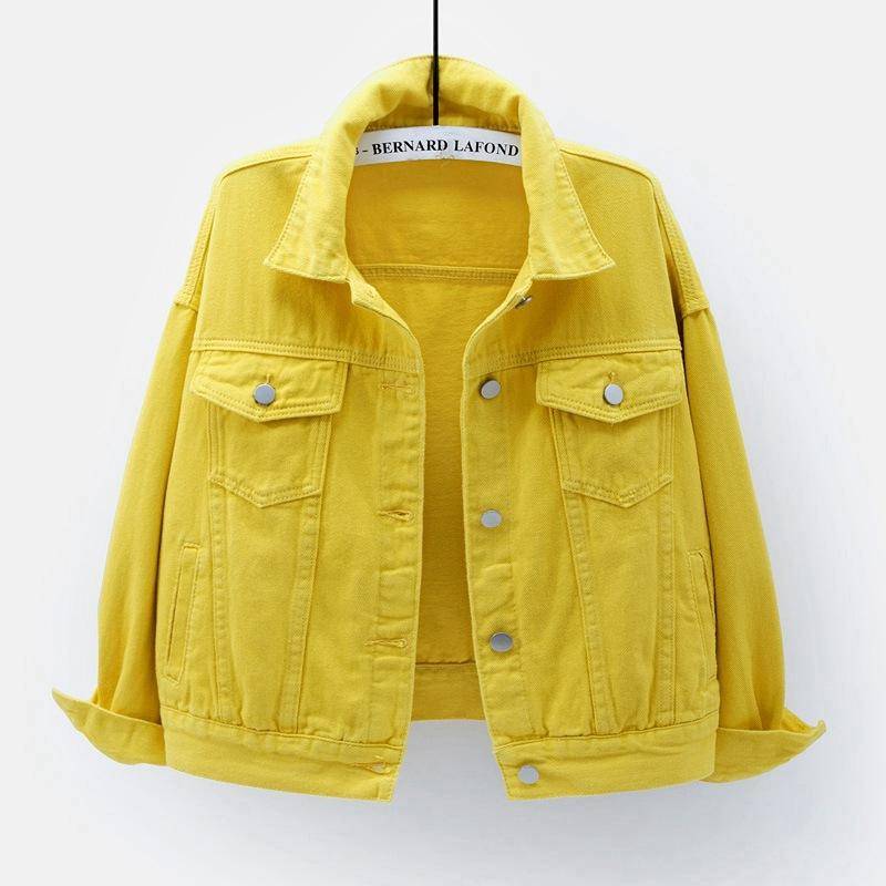 Cozyoutfit Frühling Neue Farbe Denim Jacke frauen Kurze Koreanische Lose Langarm Jacke Student Top XXL gelb von Joom DACH
