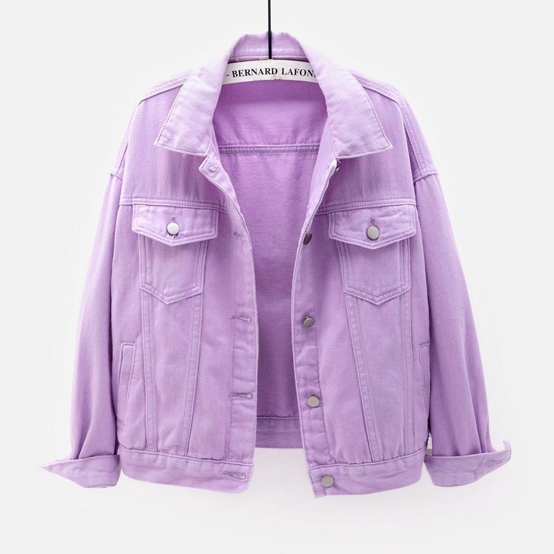 Cozyoutfit Frühling Neue Farbe Denim Jacke frauen Kurze Koreanische Lose Langarm Jacke Student Top XXL violett von Joom DACH