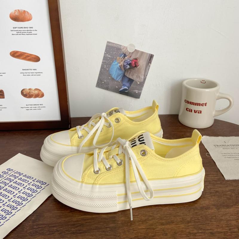 Cremegelbe Plateau-Canvas-Schuhe für Damen, dünn, Sommer, neue Ins, trendige Nische, runder Kopf, atmungsaktive kleine weiße Schuhe 40 gelb von Joom DACH