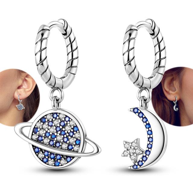 Creolen aus 925er-Sterlingsilber, Zirkon, Sterne, Mond, Sonne, Ohrstecker für Damen von Joom DACH