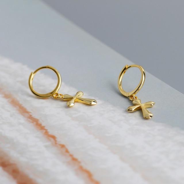 Creolen aus 925er Sterlingsilber mit Kreuz, für Damen und Herren, geometrischer Ohrring, Party-Schmuck von Joom DACH