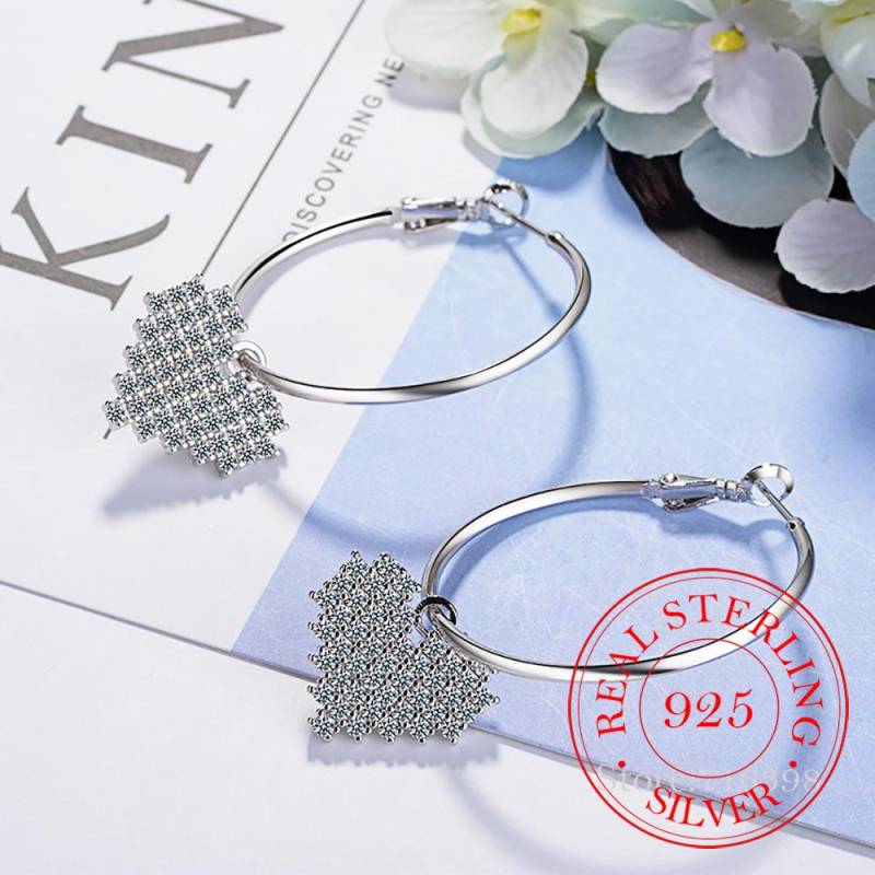 Creolen aus 925er Sterlingsilber mit großen Schlaufen, für Damen, Creolen mit Kristallen und Herzmotiv, passend für Kinder und Mädchen, Aros Aretes von Joom DACH