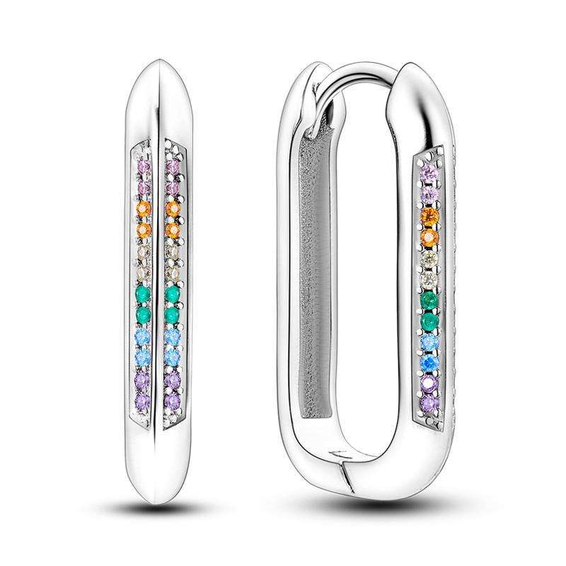 Creolen in 925er Silber, U-Form, für Frauen, bunte Pave CZ, Roségold, minimalistische U-Ohrringe, Hochzeitsfeier, Luxus-Schmuckgeschenk SEE072 von Joom DACH